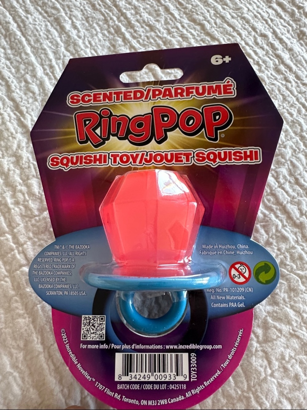 Ring Pop Squishi Toy by Ring - Bright Pink Gem with Blue Ring